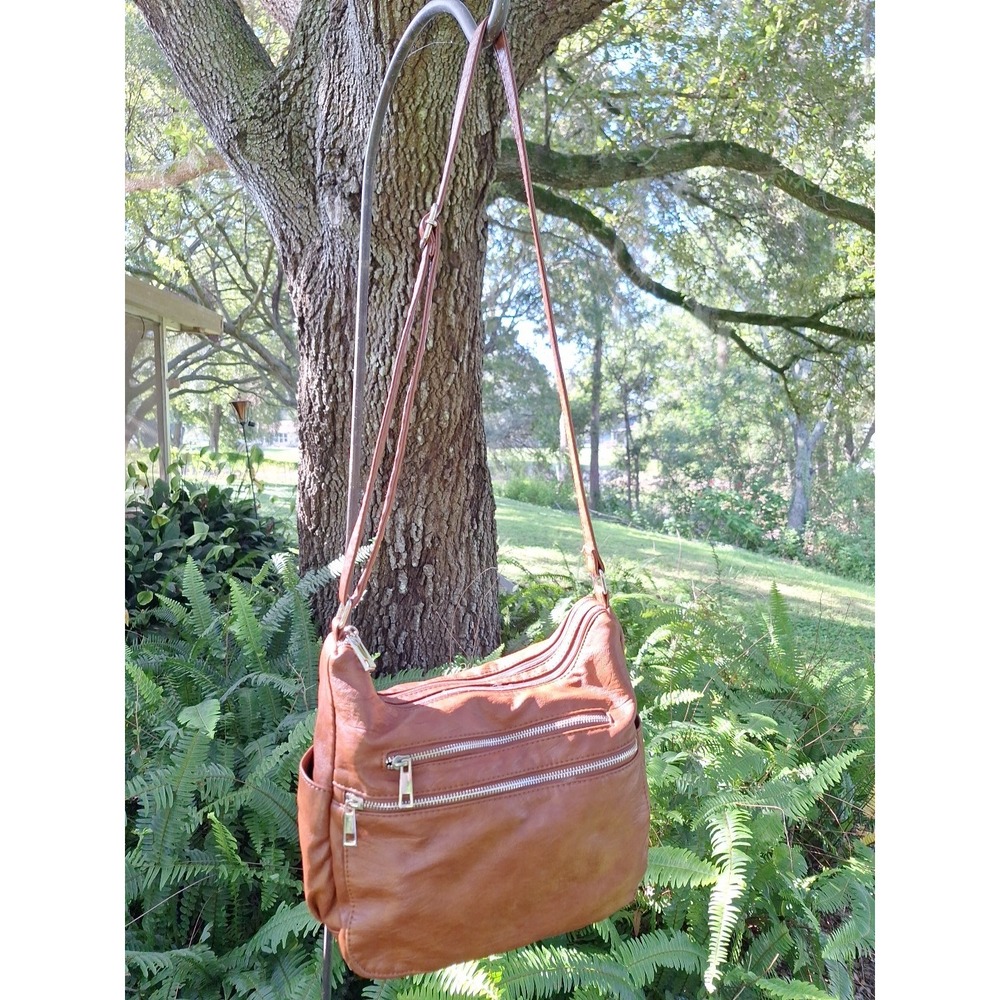 Sam & Hadley Crossbody Bag Cognac Color Soft Faux Leather Adjustable Strap